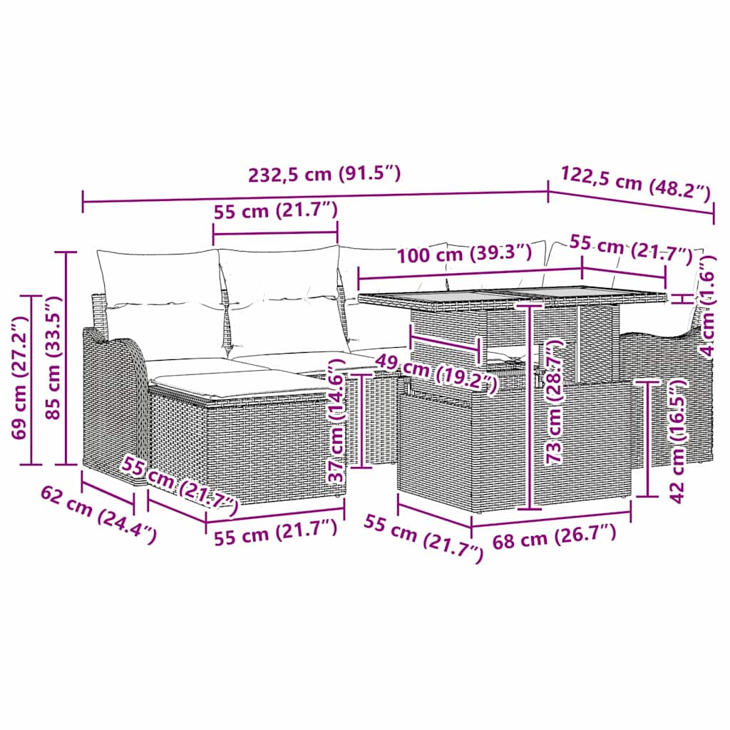 Σετ Καναπέ Κήπου με μαξιλάρι 7 pcs Μαύρο και κρεμ