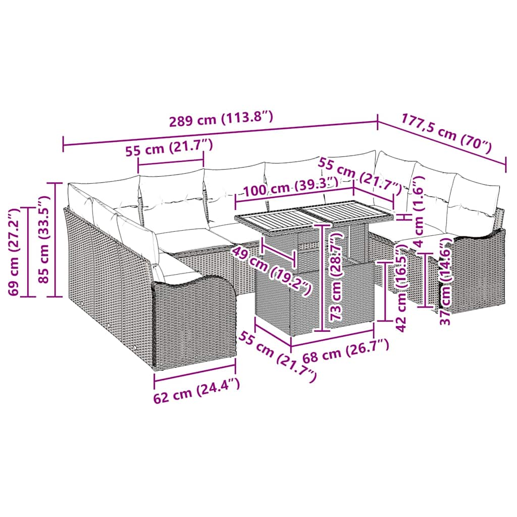 Σετ Καναπέ Κήπου με μαξιλάρι 10 pcs Μαύρο και κρεμ