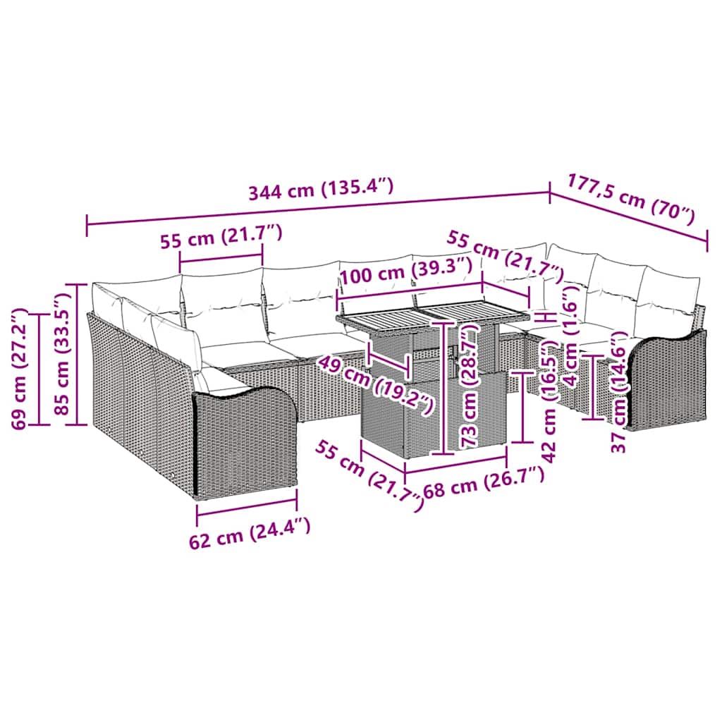 Σετ Καναπέ Κήπου με μαξιλάρι 11 pcs Μαύρο - Pakobazaar