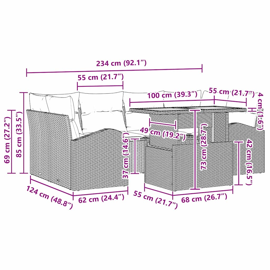 Σετ Καναπέ Κήπου με μαξιλάρι 7 pcs Γκρι