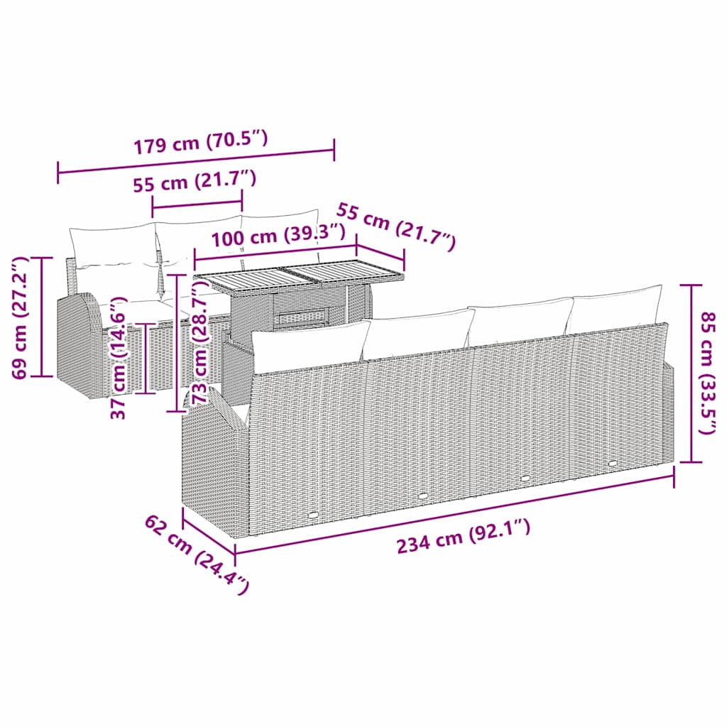 Σετ Καναπέ Κήπου με μαξιλάρι 8 pcs μπεζ και ανοιχτό γκρι