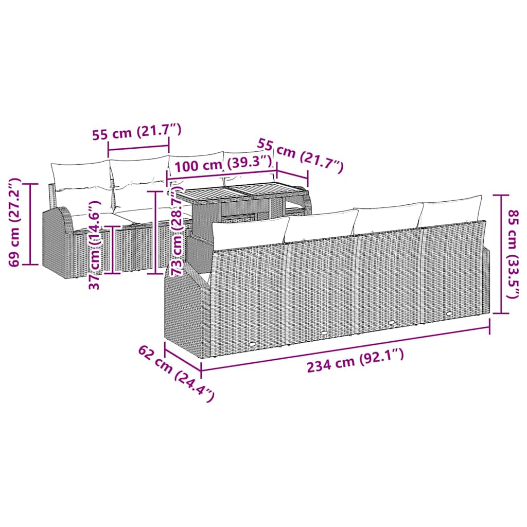 Σετ Καναπέ Κήπου με μαξιλάρι 7 pcs Γκρι