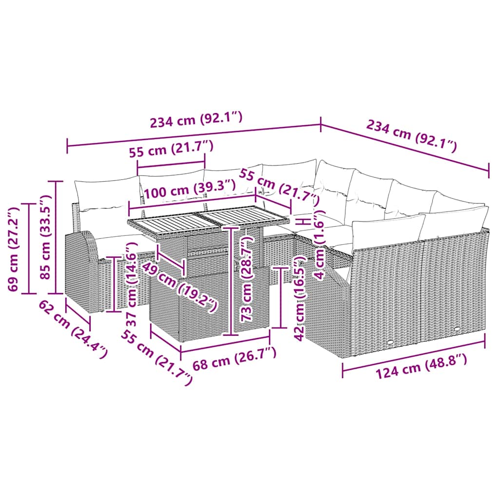 Σετ Καναπέ Κήπου με μαξιλάρι 9 pcs Μαύρο και κρεμ