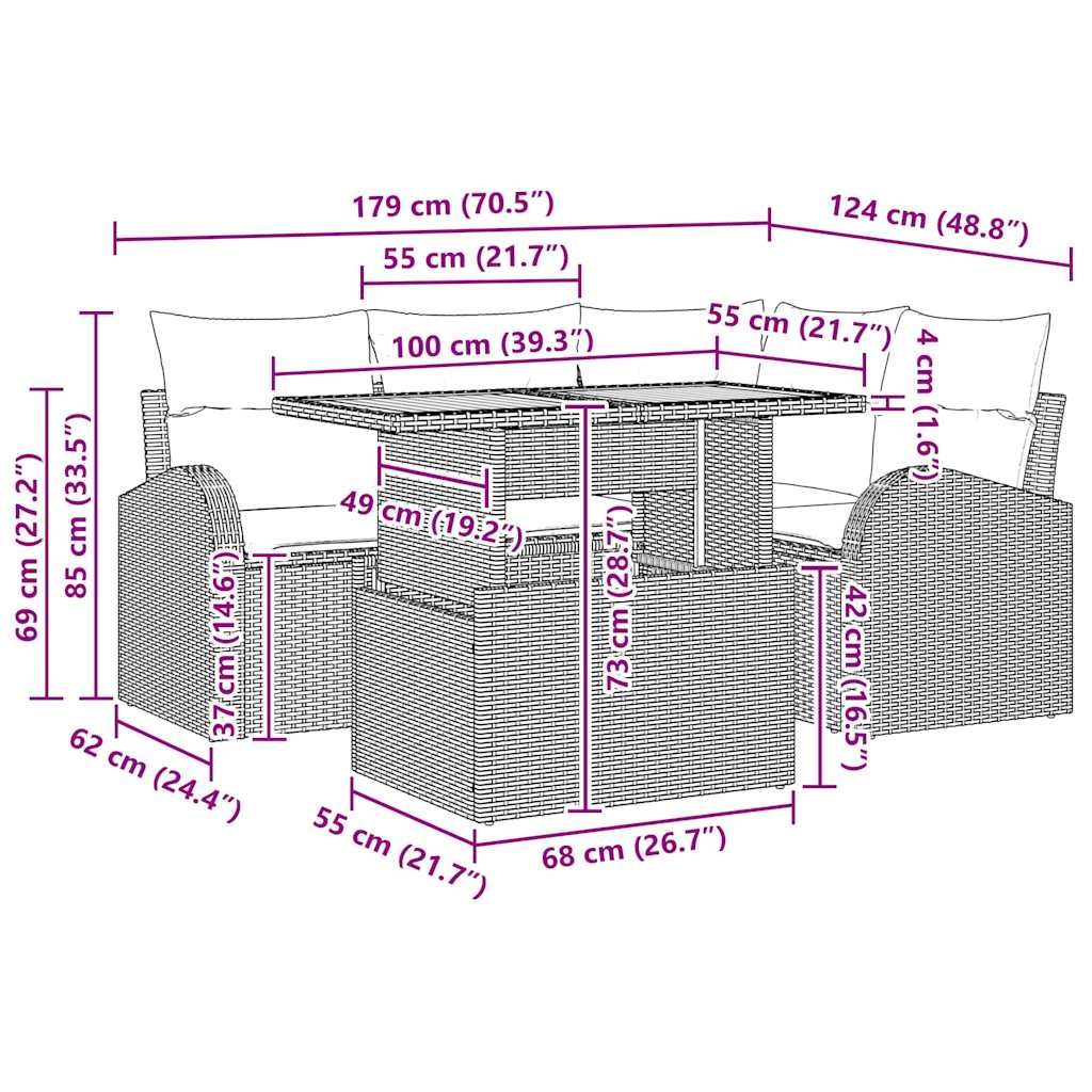 Σετ Καναπέ Κήπου με μαξιλάρι 5 pcs Μαύρο - Pakobazaar