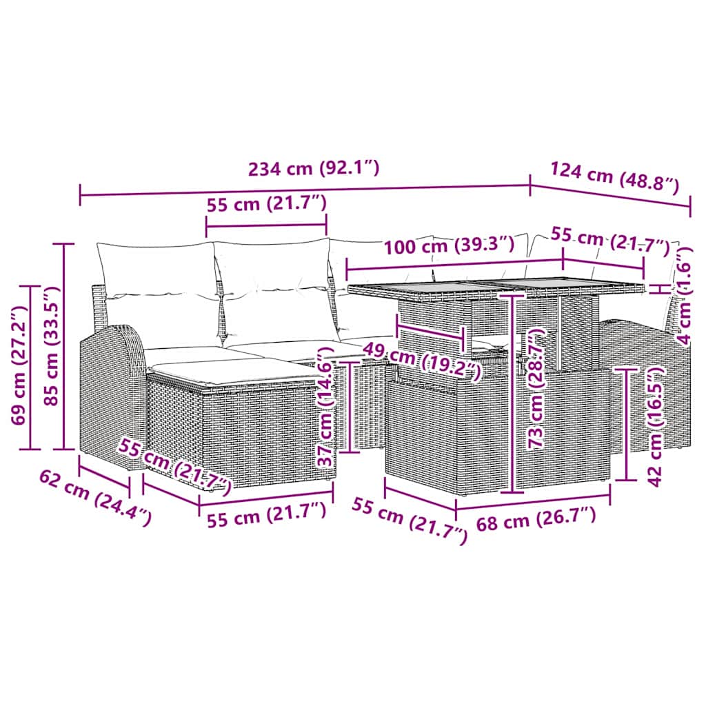 Σετ Καναπέ Κήπου με μαξιλάρι 7 pcs Γκρι