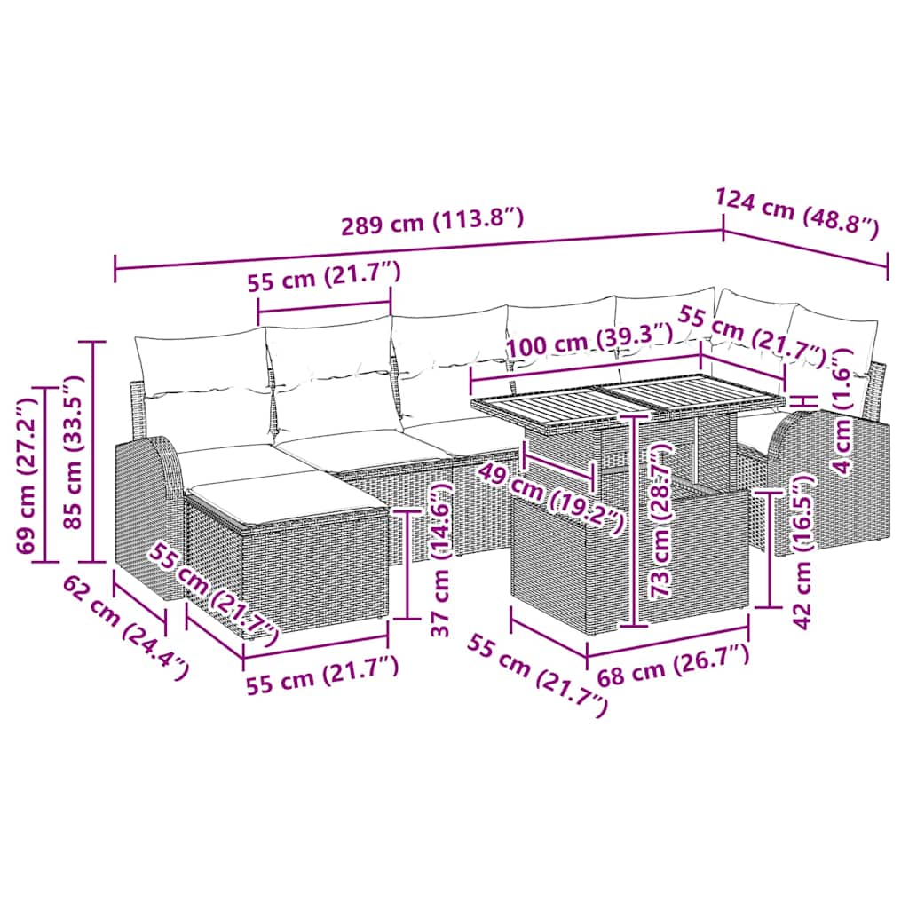 Σετ Καναπέ Κήπου με μαξιλάρι 8 pcs μπεζ και κρεμ