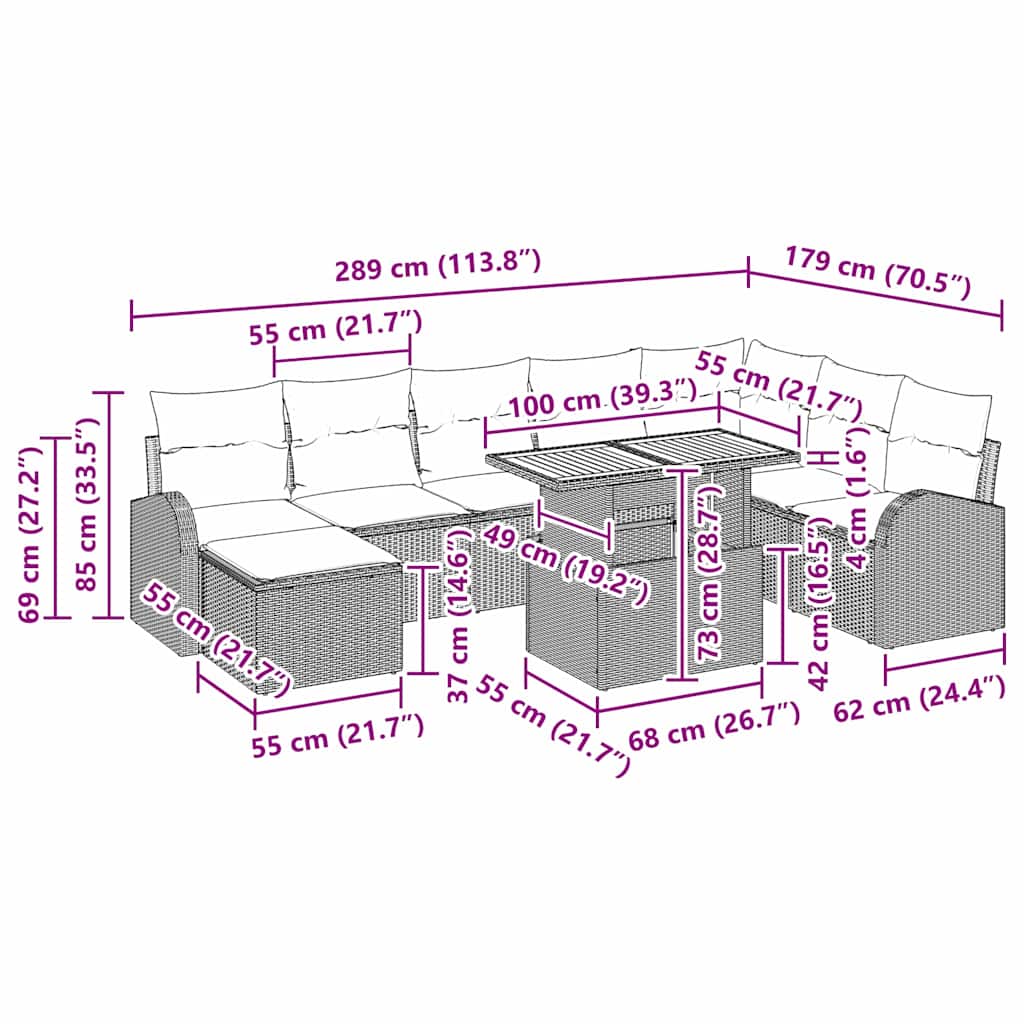 Σετ Καναπέ Κήπου με μαξιλάρι 9 pcs μπεζ και κρεμ