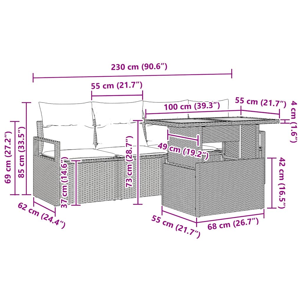 Σετ Καναπέ Κήπου με μαξιλάρι 5 pcs Γκρι