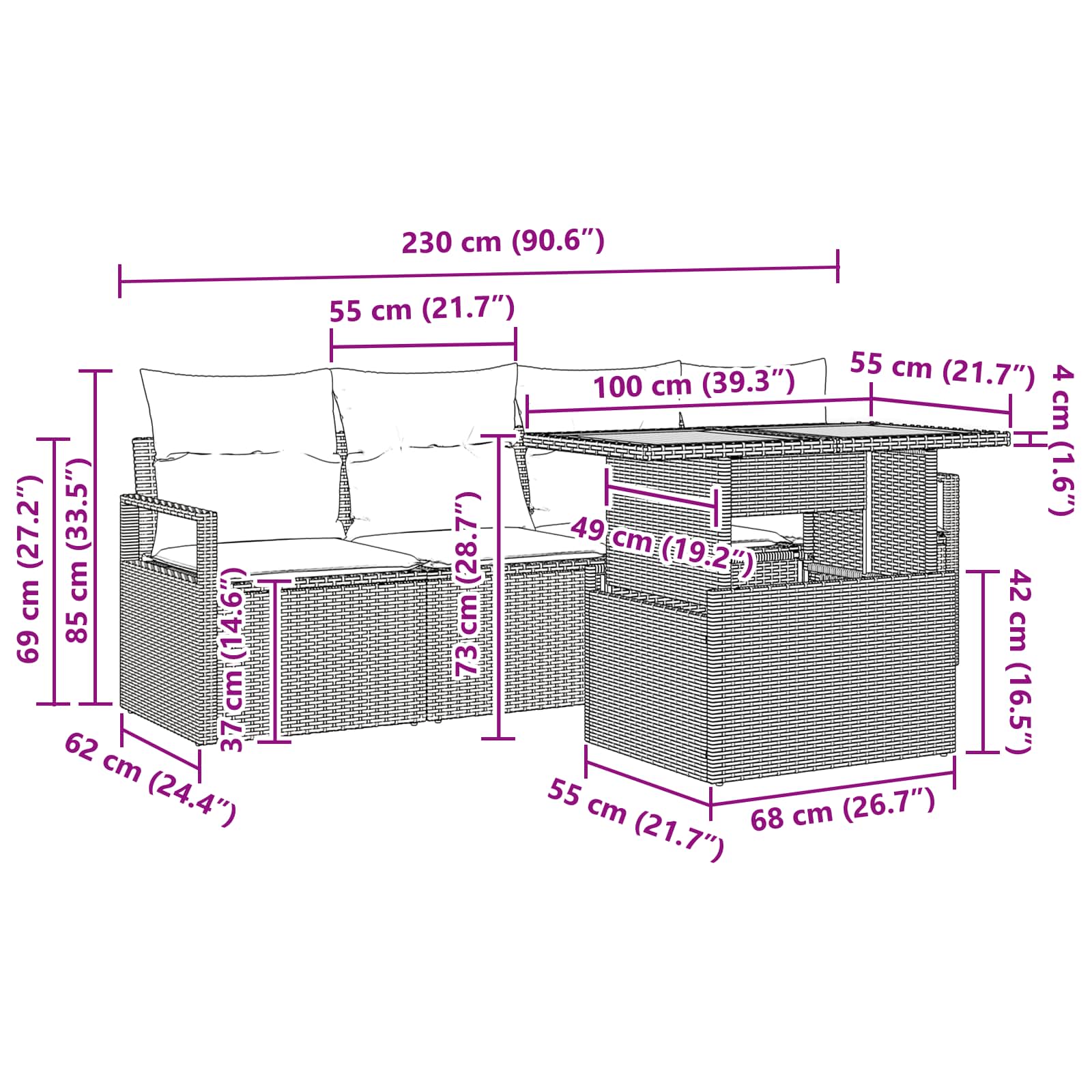 Σετ Καναπέ Κήπου με μαξιλάρι 5 pcs γκρι και ναυτικό μπλε - Pakobazaar
