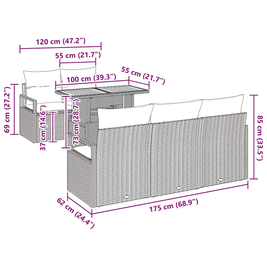 Σετ Καναπέ Κήπου με μαξιλάρι 6 pcs μπεζ και ανοιχτό γκρι