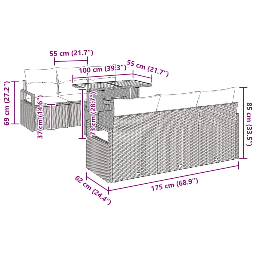 Σετ Καναπέ Κήπου με μαξιλάρι 7 pcs Μαύρο και κρεμ - Pakobazaar