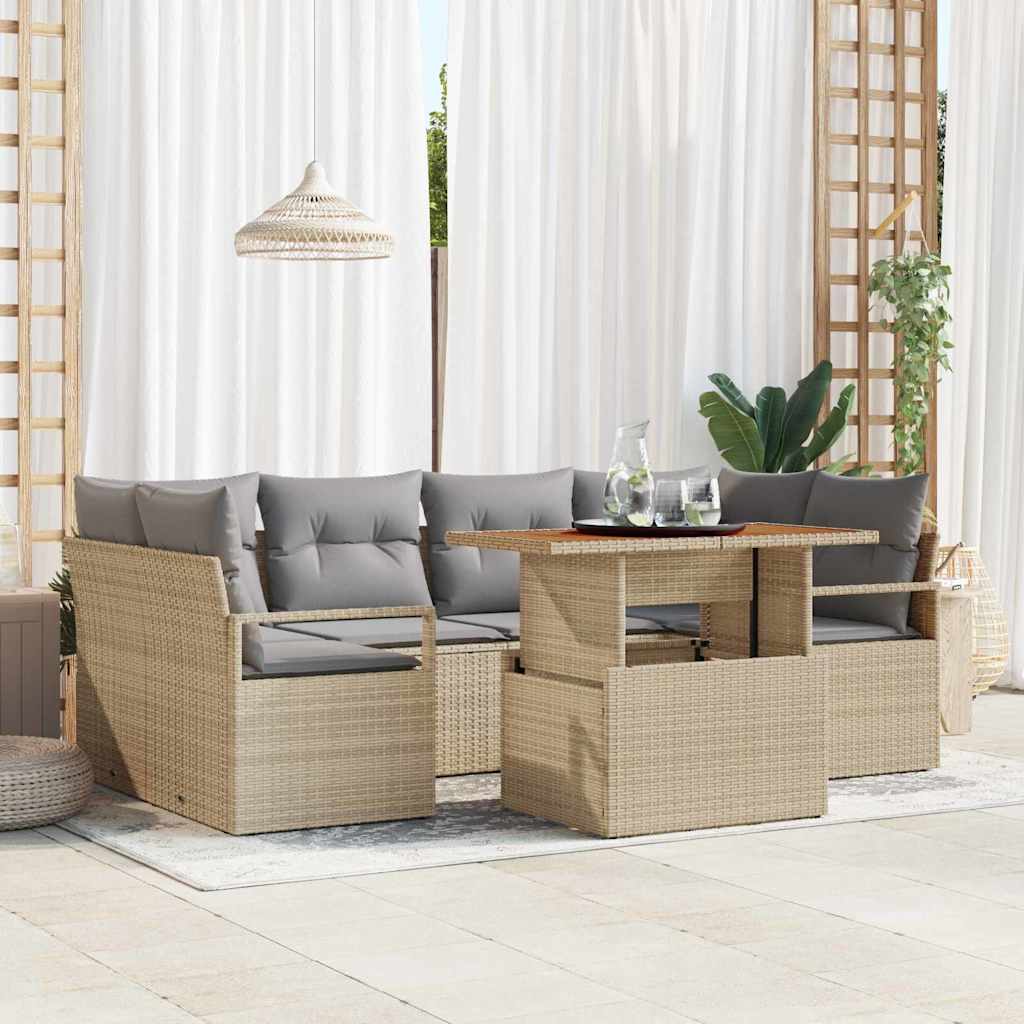 Σετ Καναπέ Κήπου με μαξιλάρι 7 pcs μπεζ και ανοιχτό γκρι