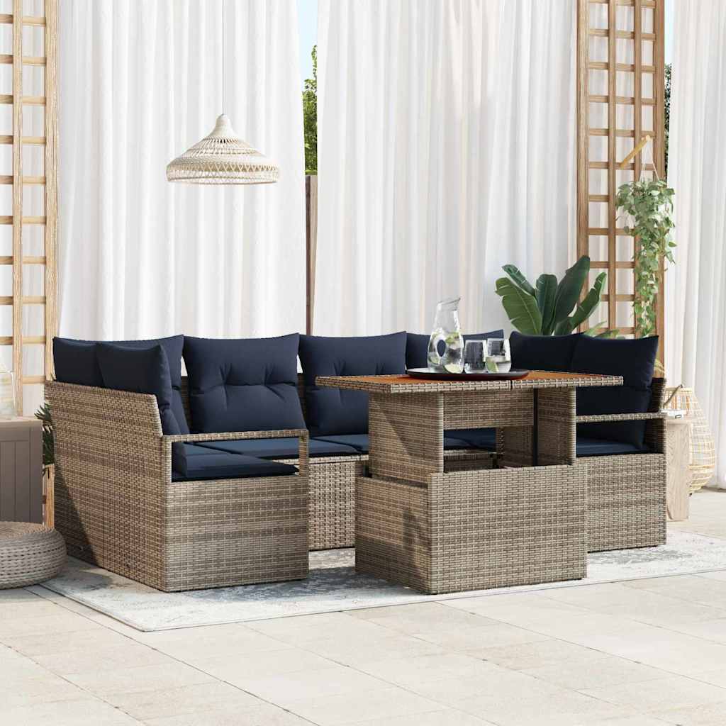 Σετ Καναπέ Κήπου με μαξιλάρι 7 pcs γκρι και ναυτικό μπλε - Pakobazaar