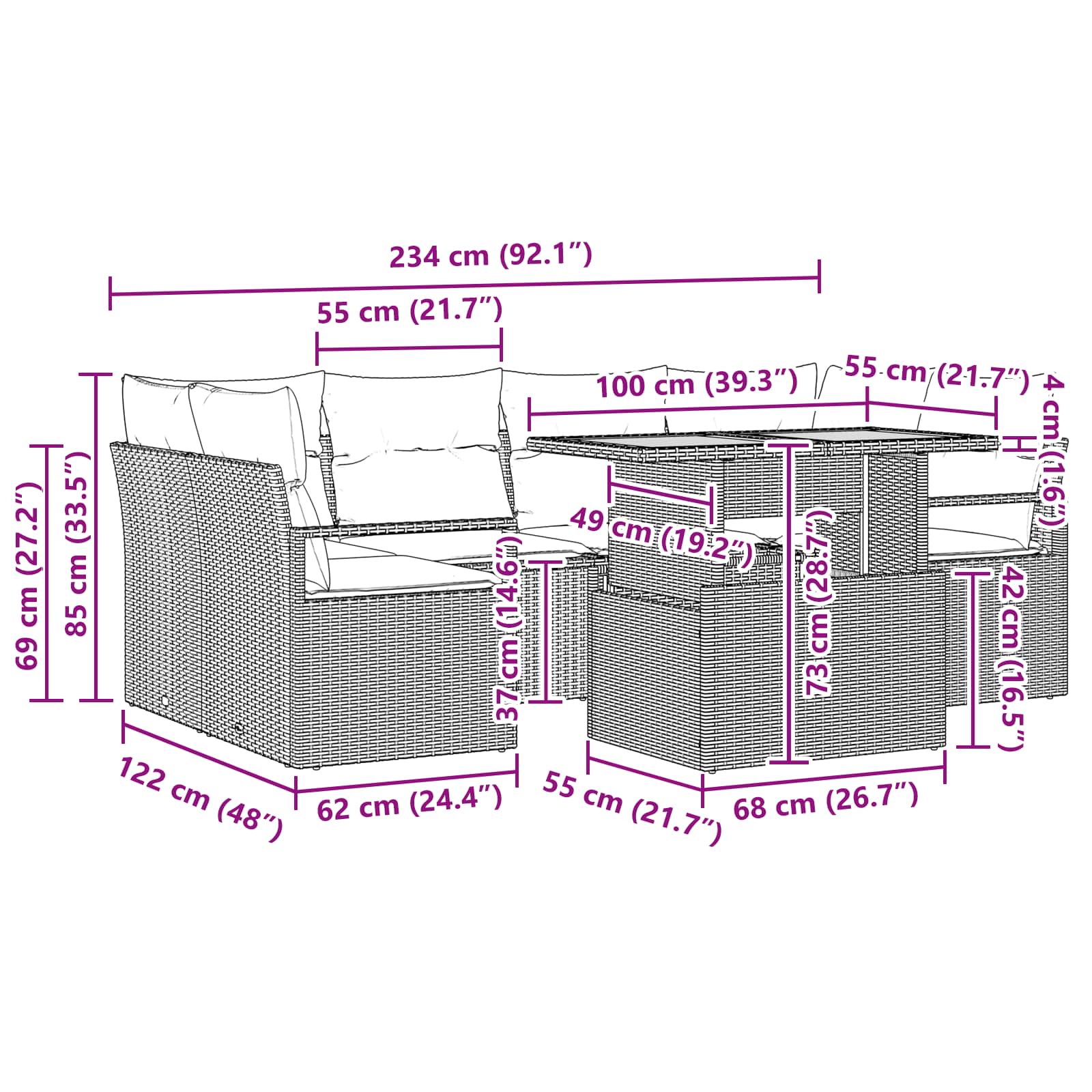 Σετ Καναπέ Κήπου με μαξιλάρι 7 pcs γκρι και ναυτικό μπλε - Pakobazaar