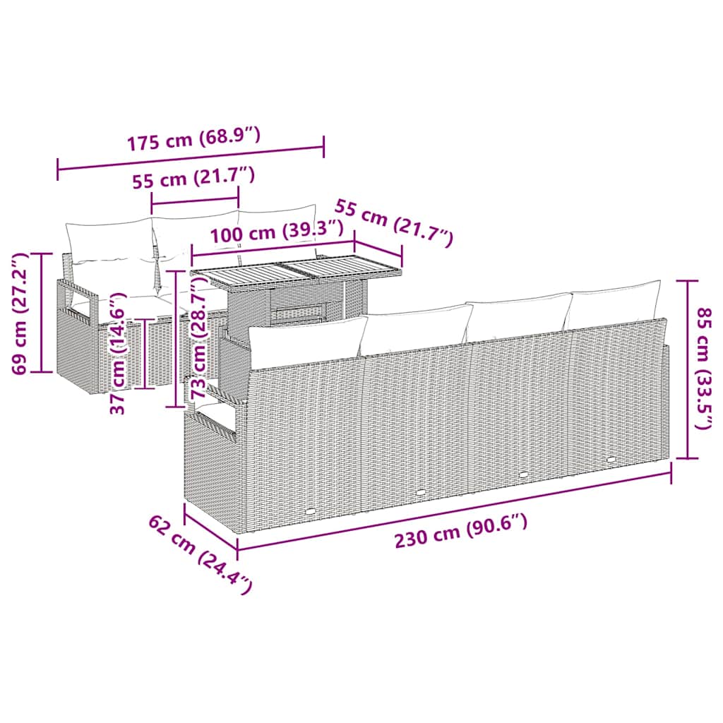 Σετ Καναπέ Κήπου με μαξιλάρι με μαξιλάρι 8 pcs Μπεζ και Γκρι