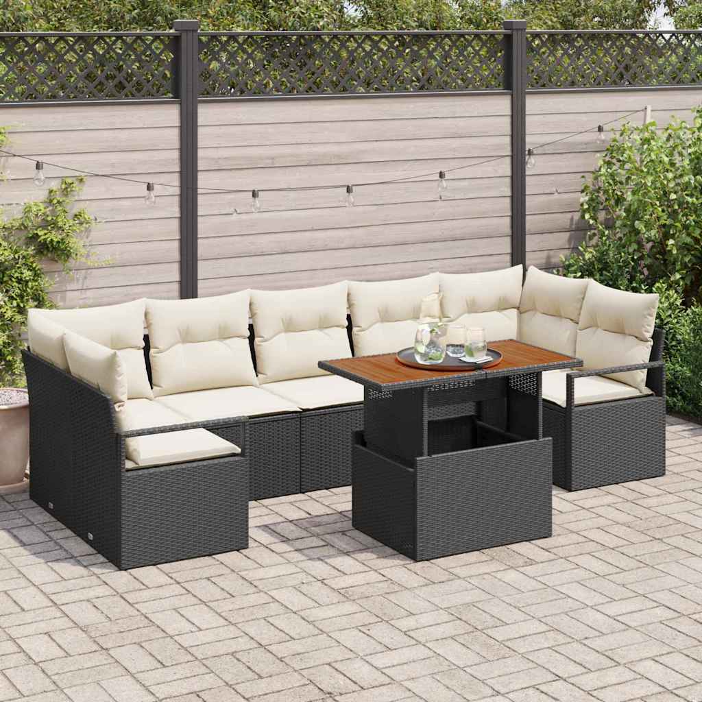 Σετ Καναπέ Κήπου με μαξιλάρι 8 pcs Μαύρο και Κρέμα
