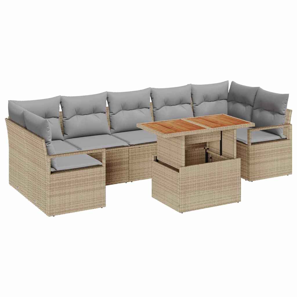 Σετ Καναπέ Κήπου με μαξιλάρι 8 pcs Μπεζ και Γκρι
