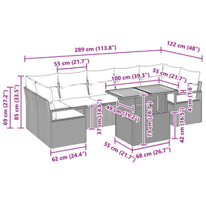 Σετ Καναπέ Κήπου με μαξιλάρι 8 pcs Γκρι και Ναυτικό - Pakobazaar