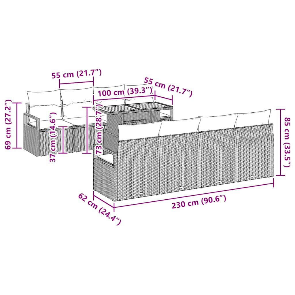 Σετ Καναπέ Κήπου με μαξιλάρι με μαξιλάρι 9 pcs Μαύρο και Καφέ