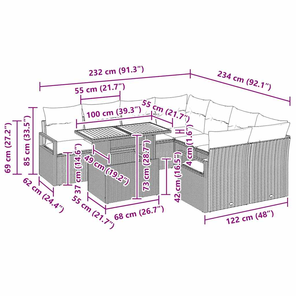 Σέτ φαγητού για κήπο με μαξιλάρι 9 pcs Μπεζ και Κρέμα