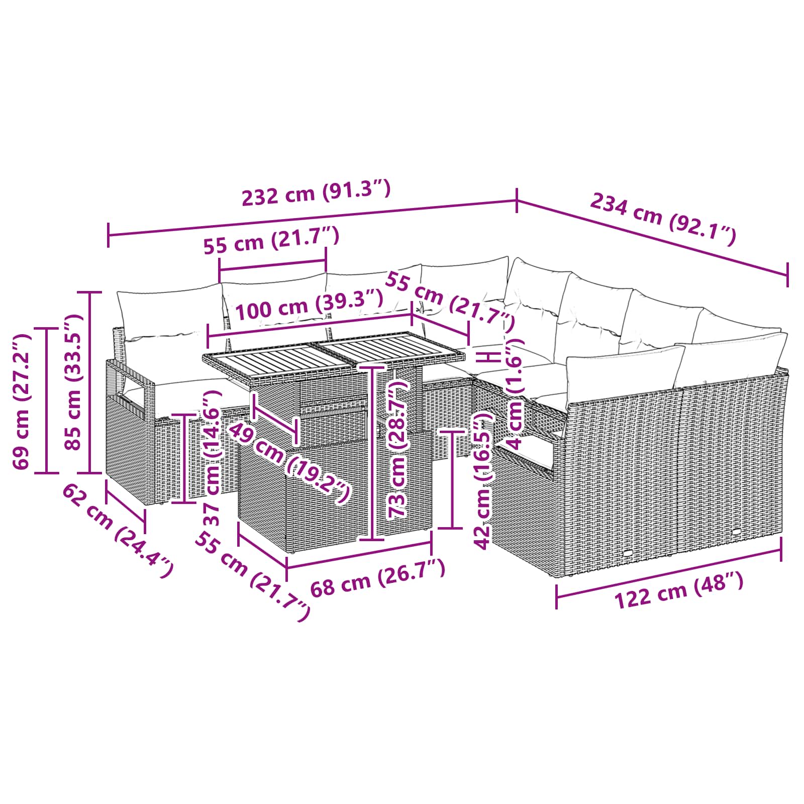Σέτ φαγητού για κήπο με μαξιλάρι 9 pcs Γκρι και Ναυτικό - Pakobazaar