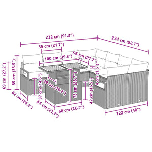 Σέτ φαγητού για κήπο με μαξιλάρι 9 pcs Μαύρο και Γαλαζοπράσινο - Pakobazaar