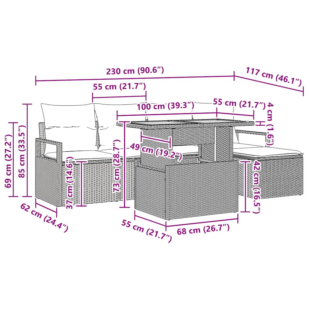 Σέτ φαγητού για κήπο με μαξιλάρι 6 pcs Μαύρο και Καφέ - Pakobazaar