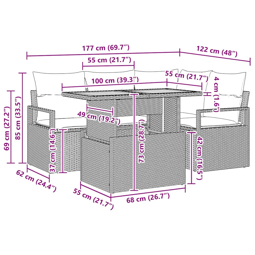 Σέτ φαγητού για κήπο με μαξιλάρι 5 pcs Μπεζ και Γκρι