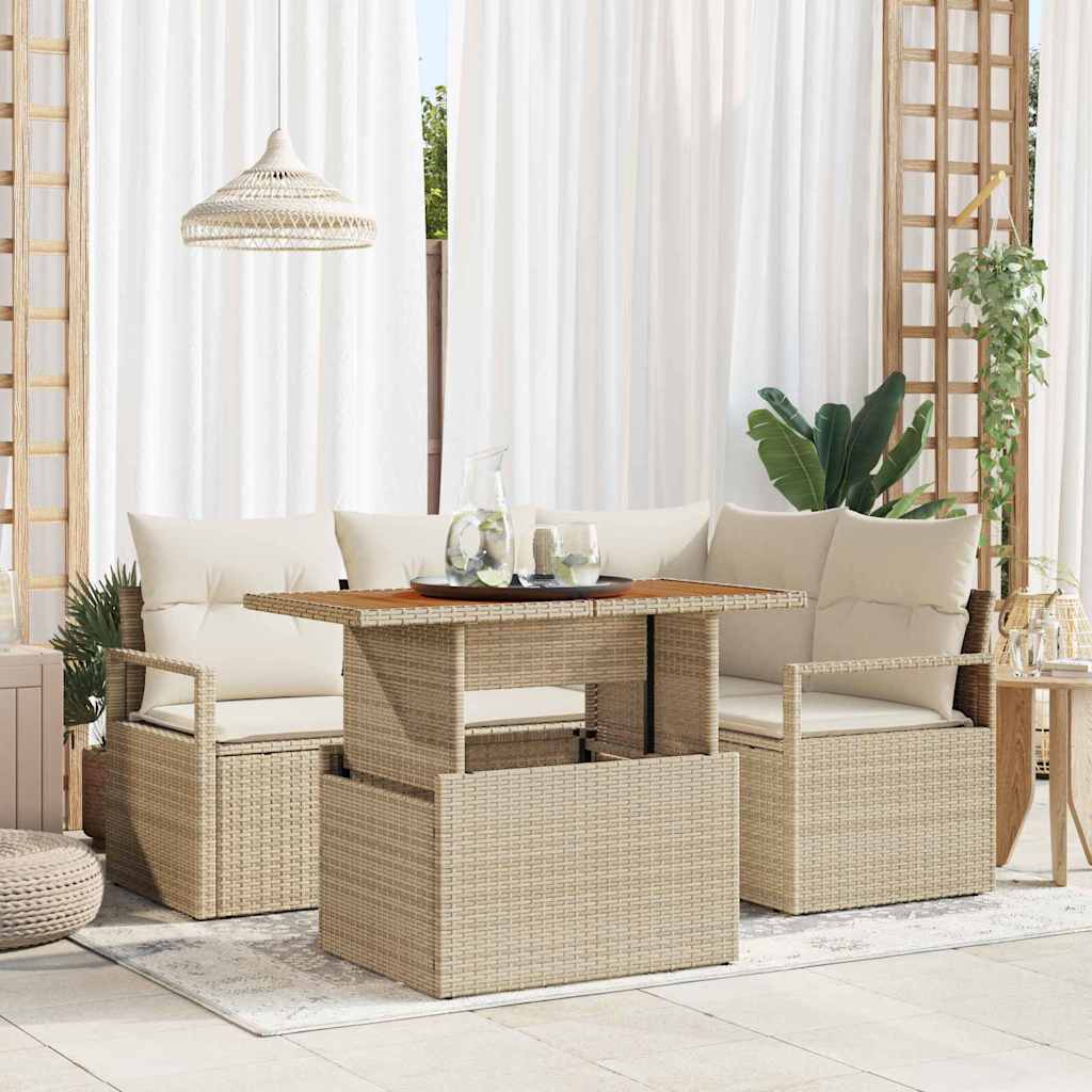 Σέτ φαγητού για κήπο με μαξιλάρι 5 pcs Μπεζ και Κρέμα