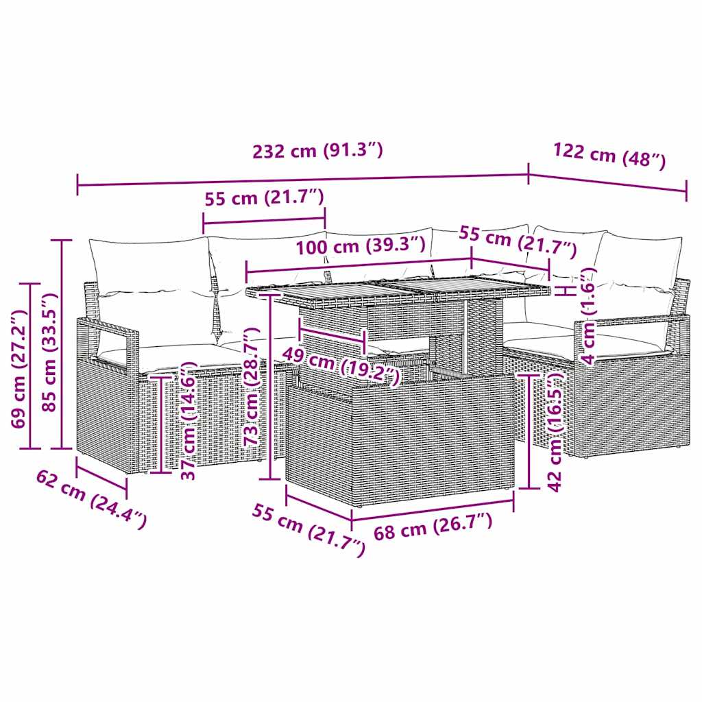 Σέτ φαγητού για κήπο με μαξιλάρι 6 pcs Μαύρο και Κρέμα - Pakobazaar