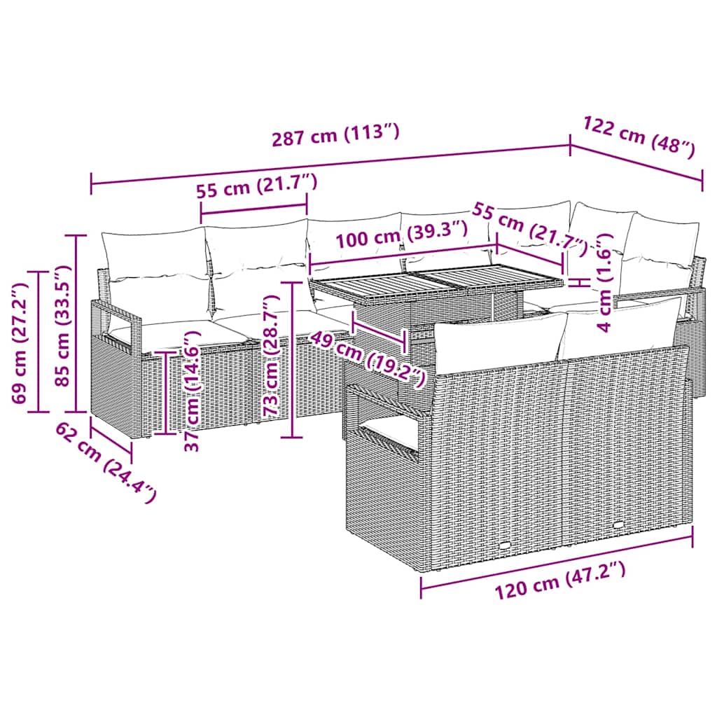 Σετ Καναπέ Κήπου με μαξιλάρι με μαξιλάρι 9 pcs Μπεζ και Γκρι