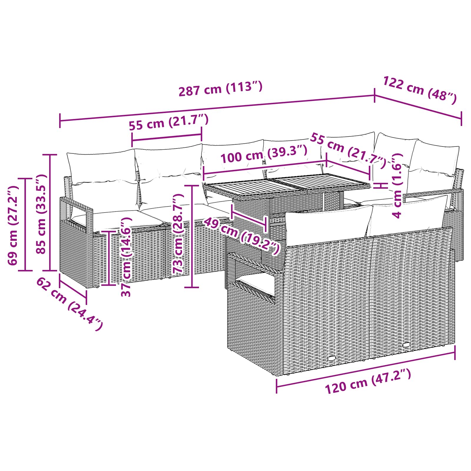 Σέτ φαγητού για κήπο με μαξιλάρι 9 pcs Γκρι και Ναυτικό - Pakobazaar