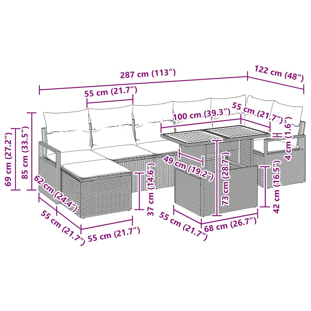 Σέτ φαγητού για κήπο με μαξιλάρι 8 pcs Μαύρο και Κρέμα