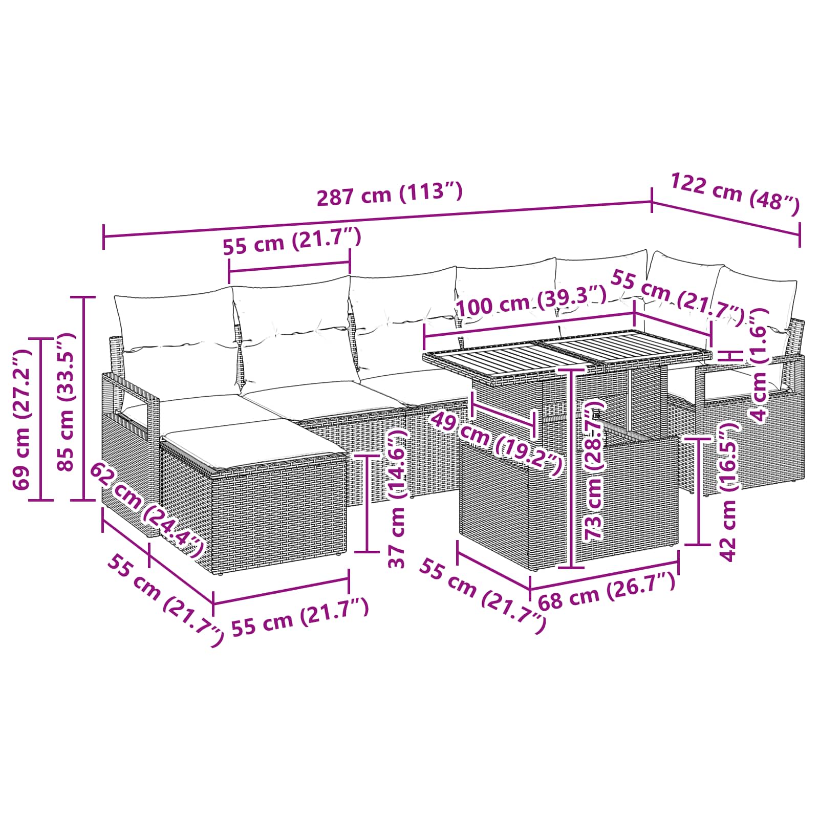 Σέτ φαγητού για κήπο με μαξιλάρι 8 pcs Γκρι και Ναυτικό - Pakobazaar