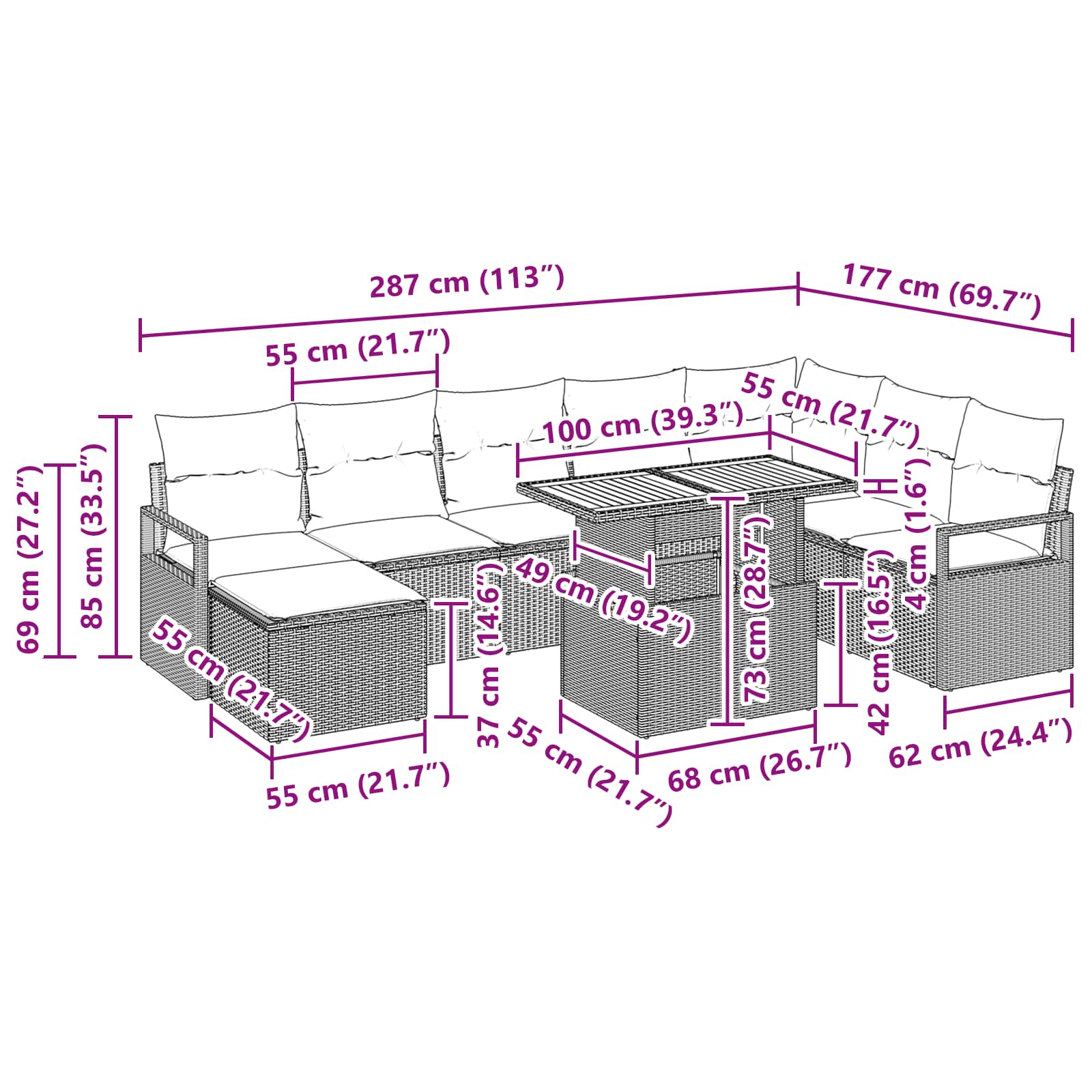 Σέτ φαγητού για κήπο με μαξιλάρι 9 pcs Μαύρο και Γαλαζοπράσινο - Pakobazaar
