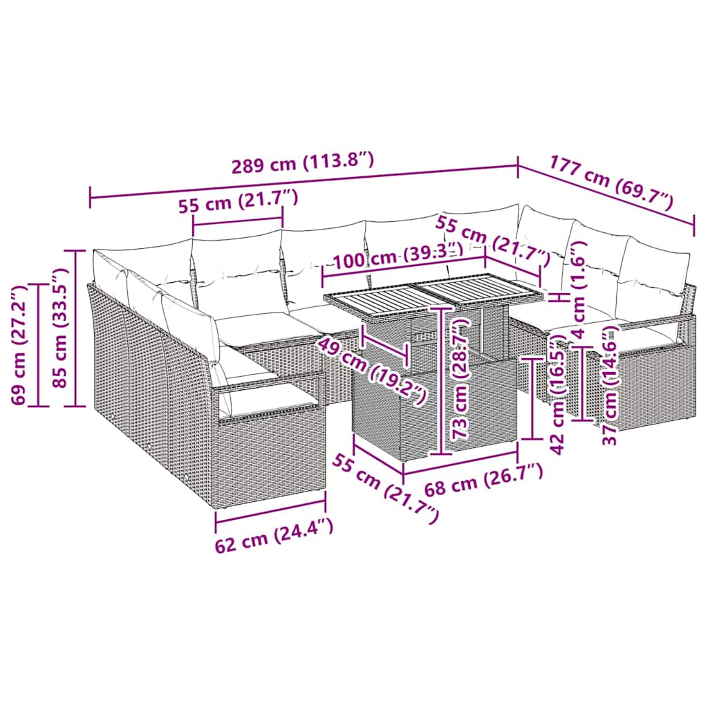 Σετ Καναπέ Κήπου με μαξιλάρι με μαξιλάρι 10 pcs Μπεζ και Γκρι
