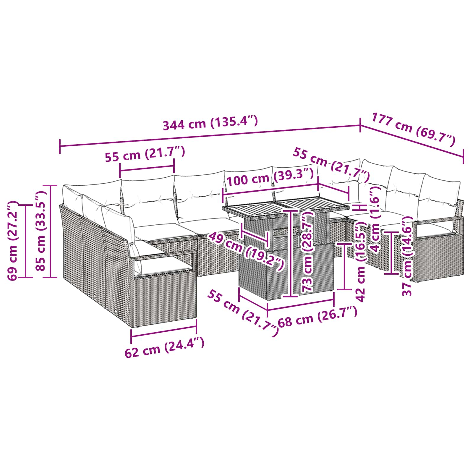 Σέτ φαγητού για κήπο με μαξιλάρι 11 pcs Μαύρο και Γαλαζοπράσινο - Pakobazaar