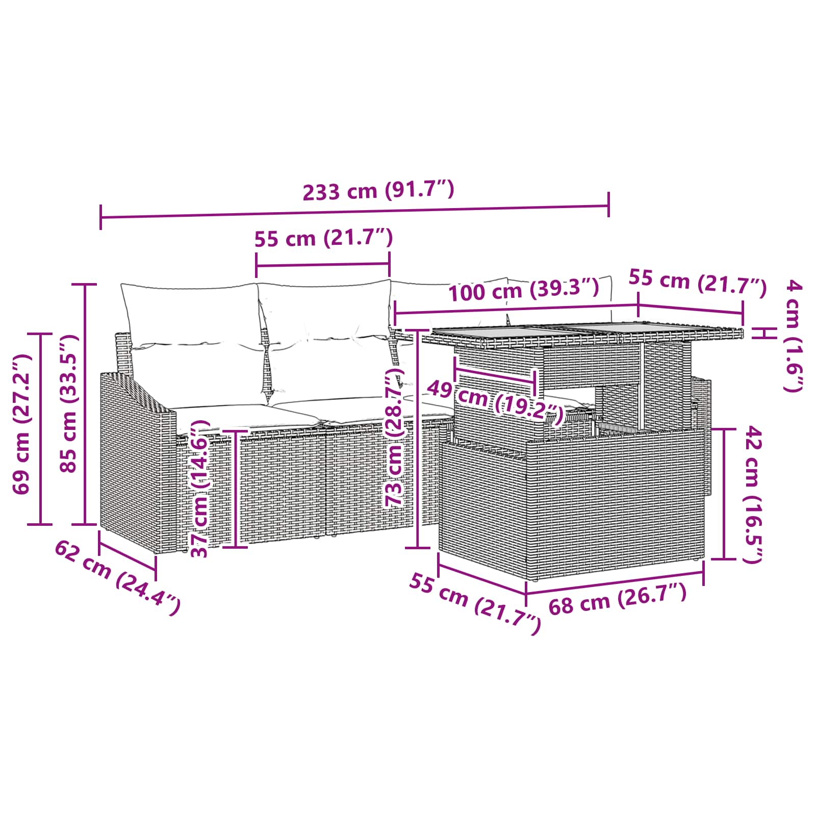 Σετ Καναπέ Κήπου με μαξιλάρι 5 pcs Μαύρο και Γαλαζοπράσινο - Pakobazaar