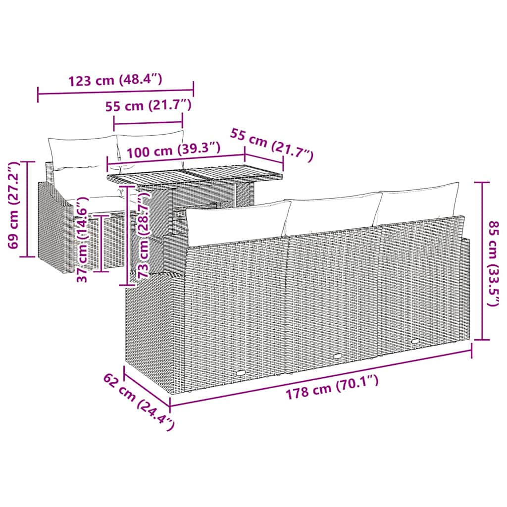 Σέτ φαγητού για κήπο με μαξιλάρι 6 pcs Μαύρο και Κρέμα