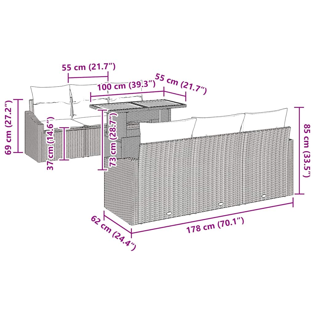 Σετ Καναπέ Κήπου με μαξιλάρι με μαξιλάρι 7 pcs Γκρι και Καφέ
