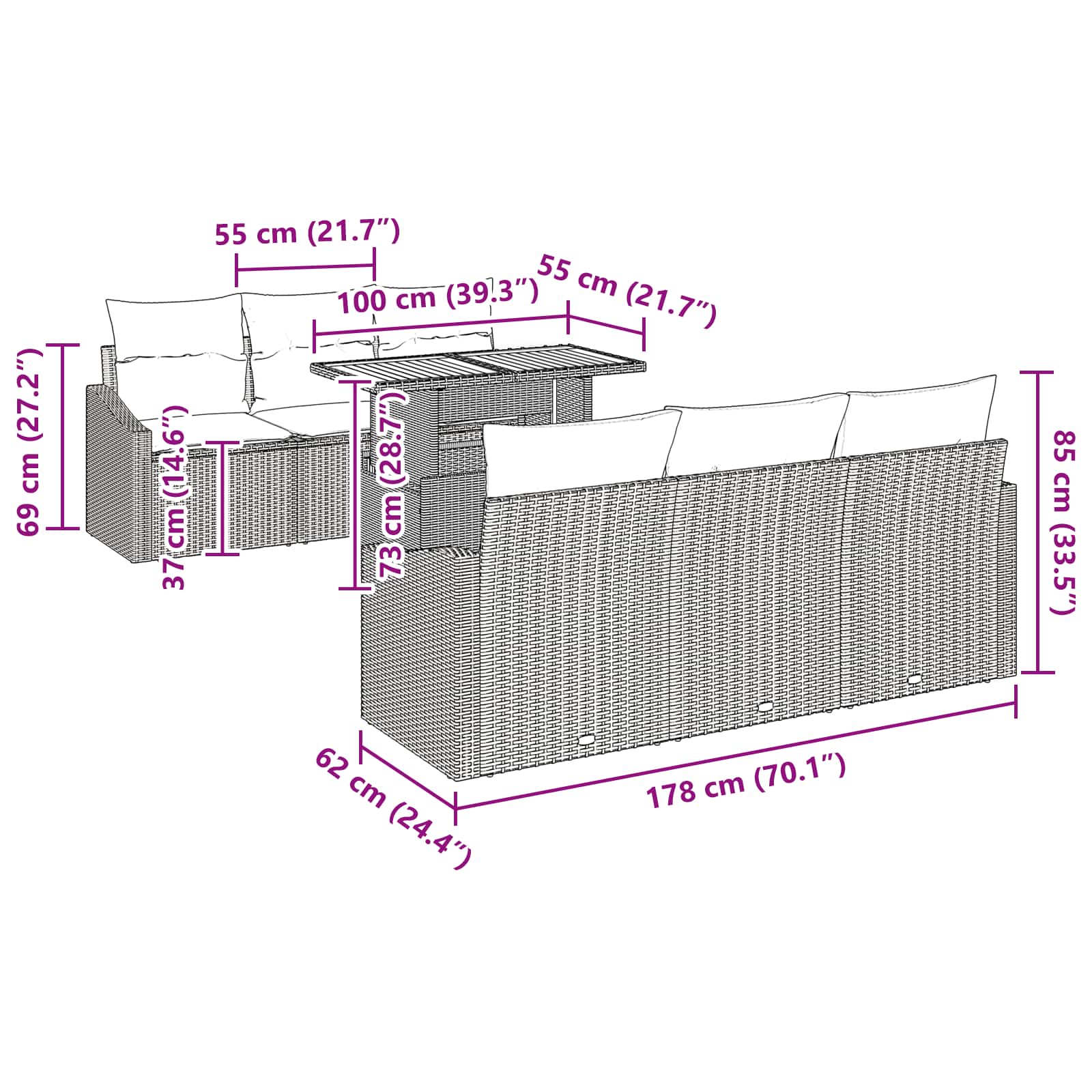 Σέτ φαγητού για κήπο με μαξιλάρι 7 pcs Μαύρο και Γαλαζοπράσινο - Pakobazaar