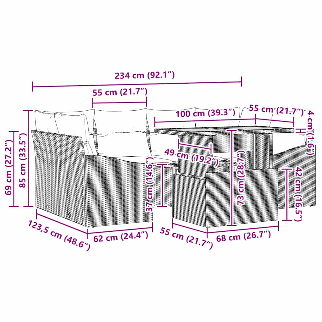 Σέτ φαγητού για κήπο με μαξιλάρι 7 pcs Μαύρο και Κρέμα
