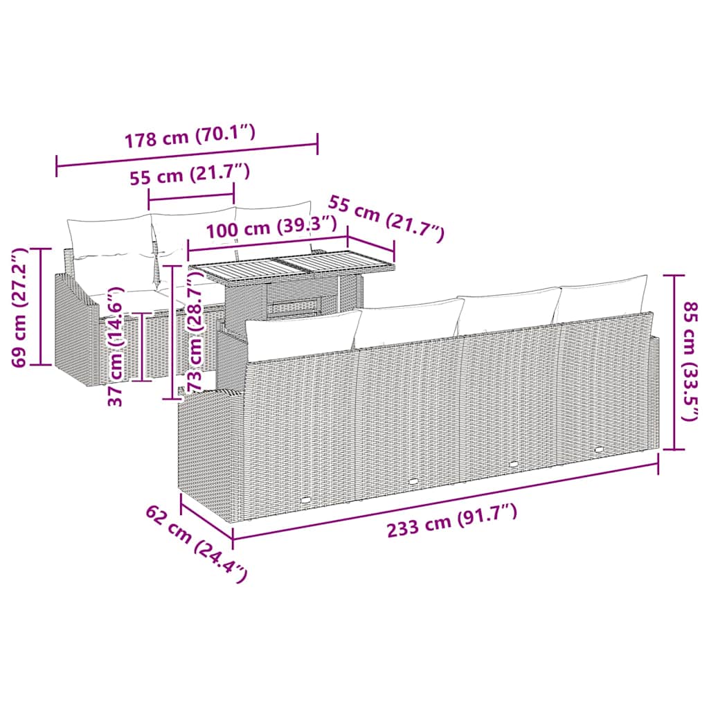 Σέτ φαγητού για κήπο με μαξιλάρι 8 pcs Μπεζ και Γκρι