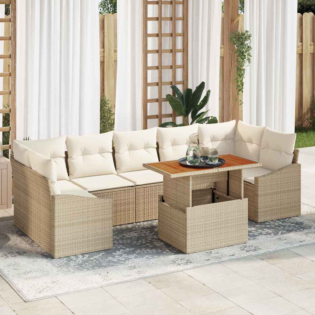 Σέτ φαγητού για κήπο με μαξιλάρι 8 pcs Μπεζ και Κρέμα