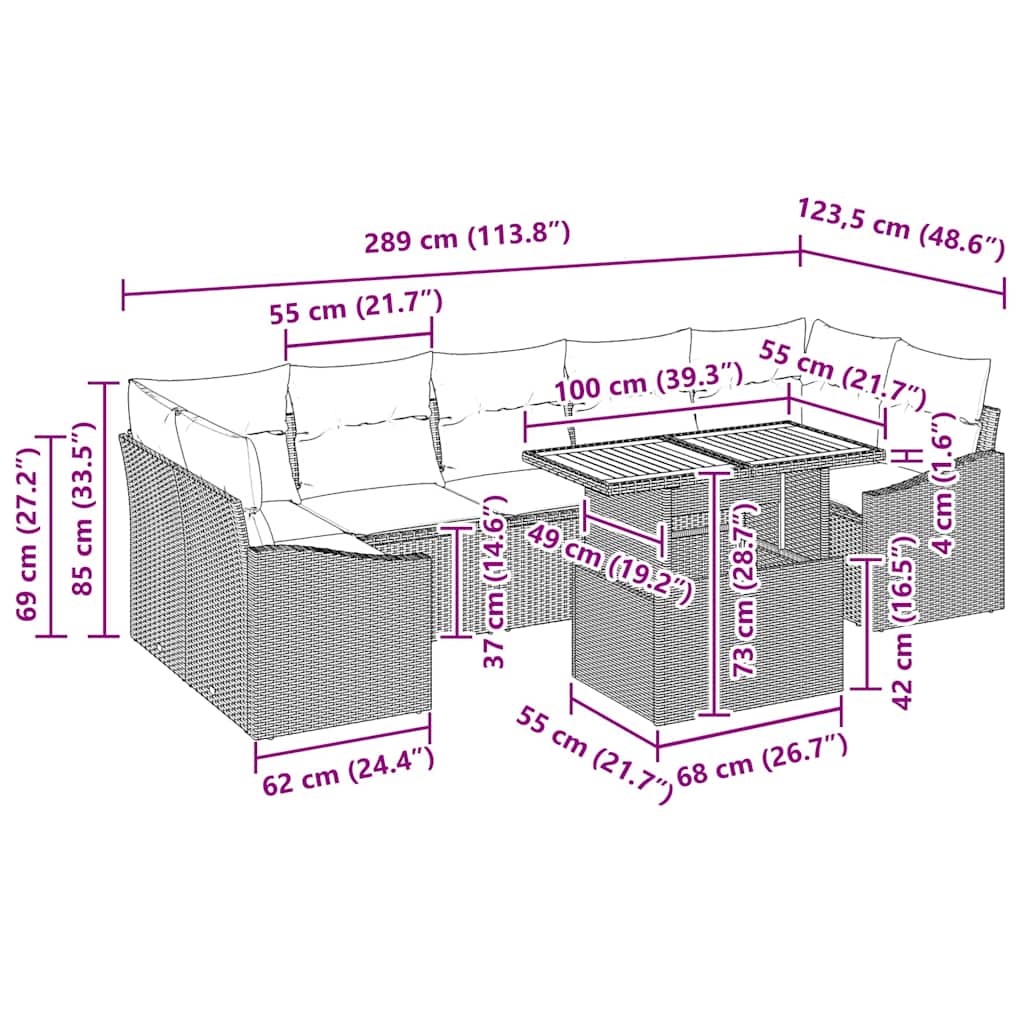 Σέτ φαγητού για κήπο με μαξιλάρι 8 pcs Μπεζ και Κρέμα
