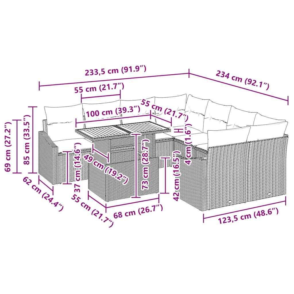 Σέτ φαγητού για κήπο με μαξιλάρι 9 pcs Γκρι και Καφέ