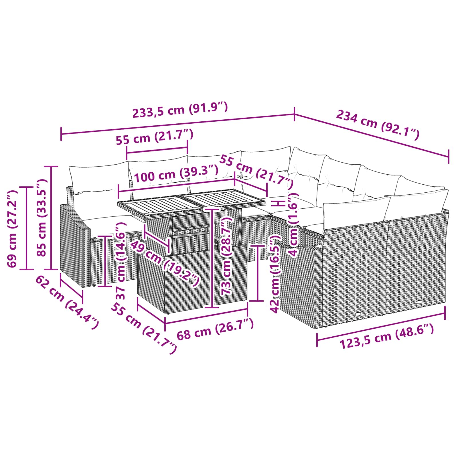 Σέτ φαγητού για κήπο με μαξιλάρι 9 pcs Μαύρο και Γαλαζοπράσινο - Pakobazaar