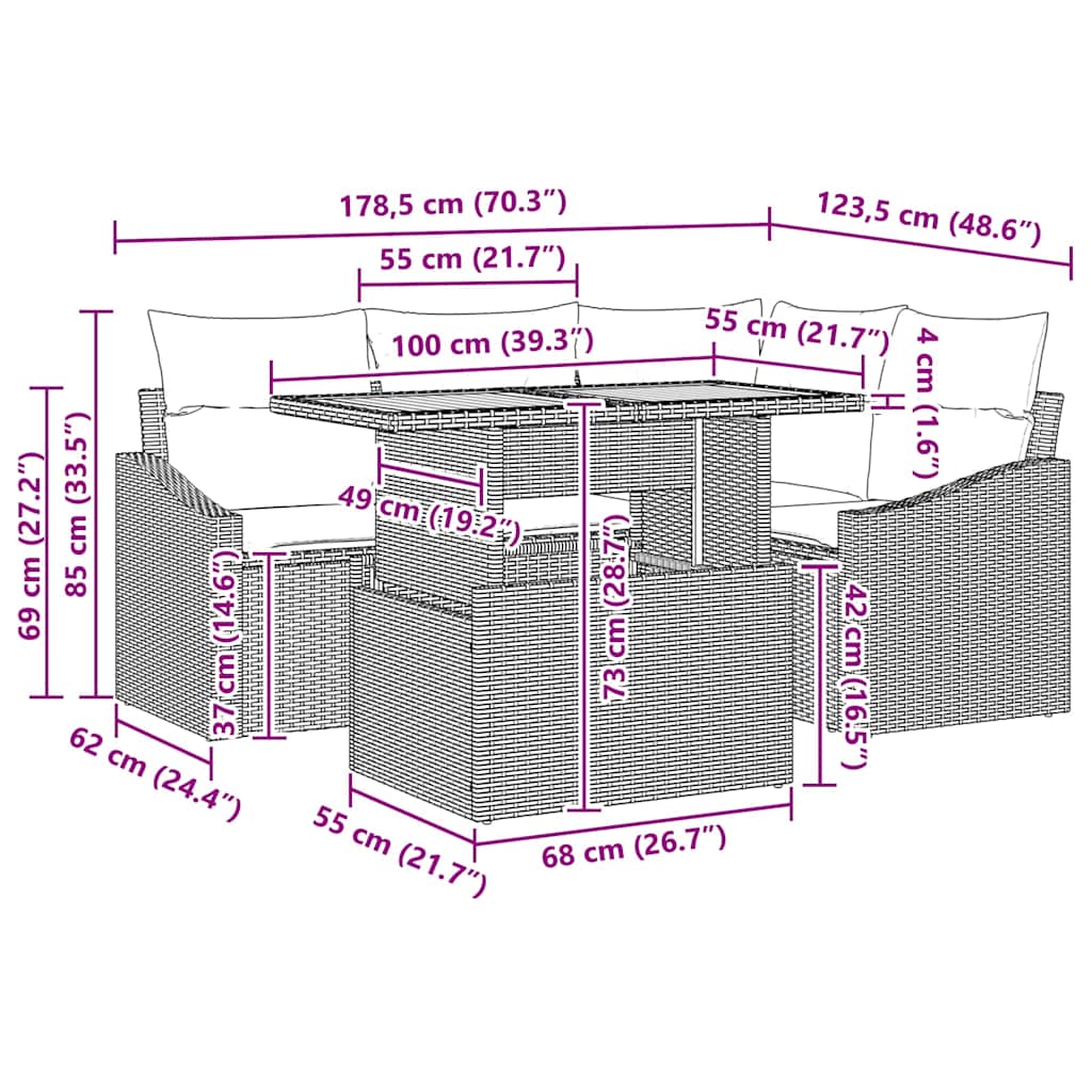 Σέτ φαγητού για κήπο με μαξιλάρι 5 pcs Μαύρο και Κρέμα