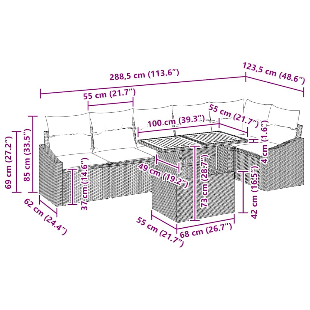 Σέτ φαγητού για κήπο με μαξιλάρι 7 pcs Μαύρο και Καφέ