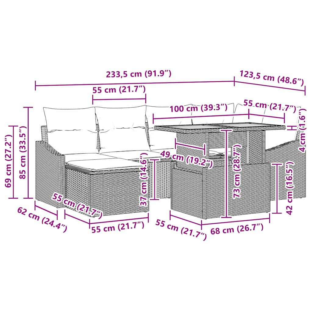 Σέτ φαγητού για κήπο με μαξιλάρι 7 pcs Γκρι και Καφέ